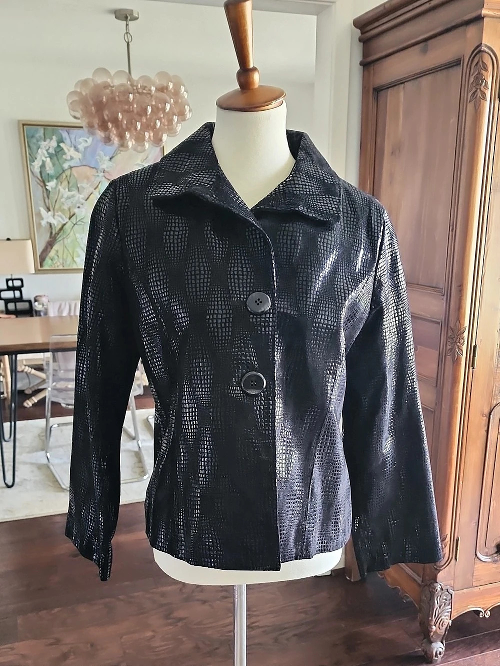 Chico's Black 10% Leather Textured Jacket Size 1
